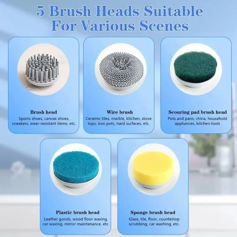 Electric Spin Scrubber With 5 Replaceable Brush Head, Three-speed Adjustable Handheld Rechargeable Shower Scrubber
