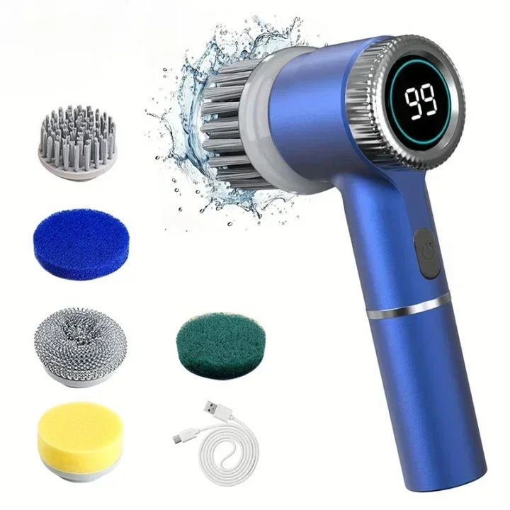 HOMEFISH Electric Spin Scrubber With 5 Replaceable Brush Head, Three-speed Adjustable Handheld Rechargeable Shower Scrubber