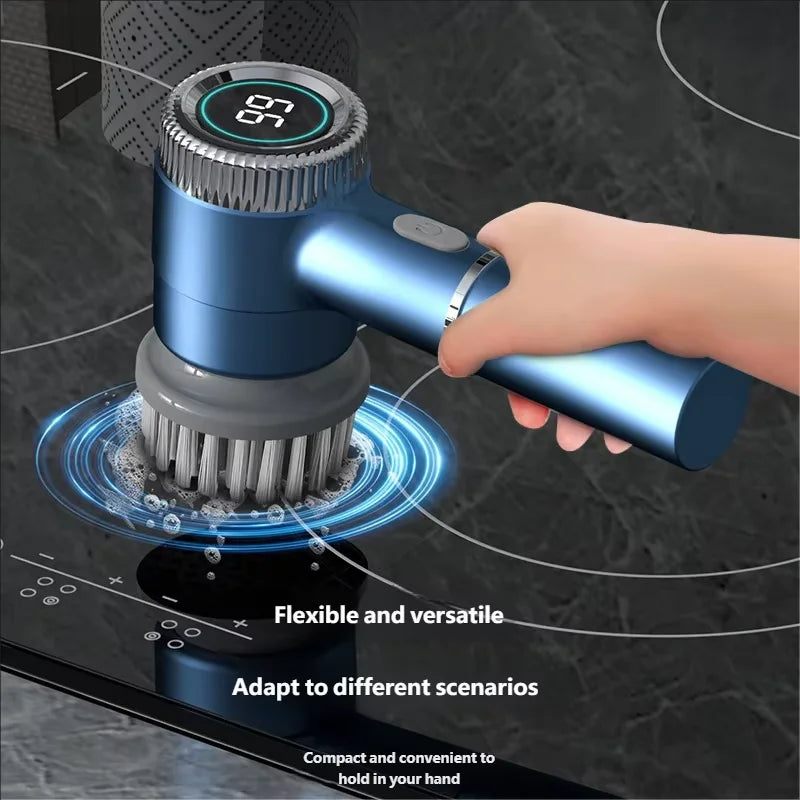 HOMEFISH Electric Spin Scrubber With 5 Replaceable Brush Head, Three-speed Adjustable Handheld Rechargeable Shower Scrubber